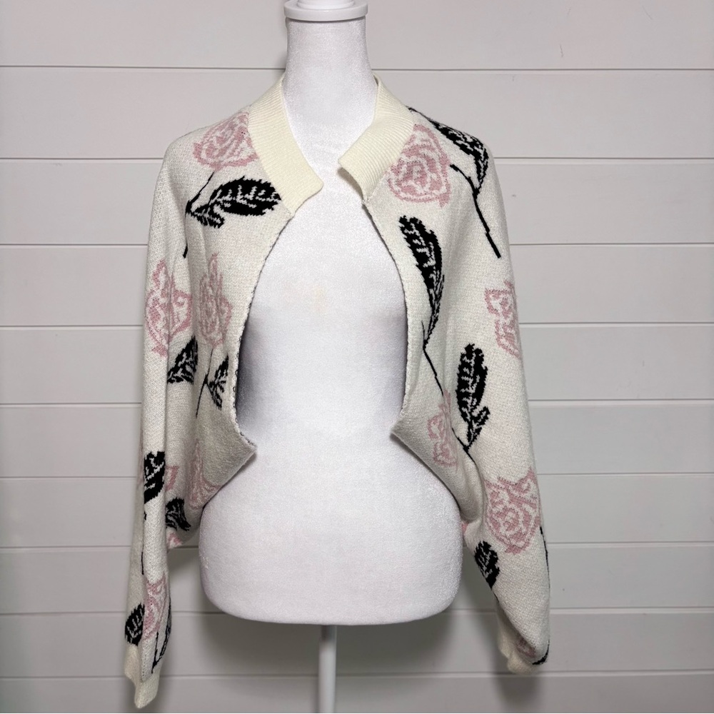 Duchamp Rose Floral Printed Knit Wide Sleeve Shrug Neutral‎ Size L/XL